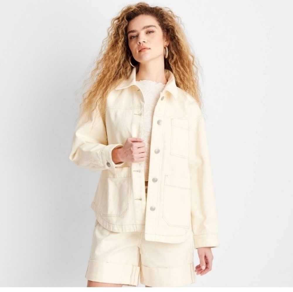 Future Collective Women's Denim Shacket 100% Cotton Non-Stretch Oversized.